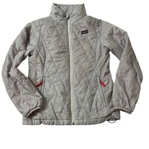 Girls Patagonia Nanopuff Primaloft Jacket Grey w/Pink Lining Size 12 Full Zip